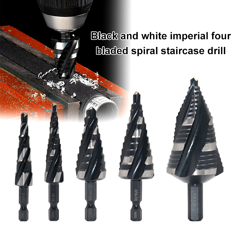 Ladder Toss Set - Schwarz-weißes HSS 4241 Vierklingen-Spiralnut-Treppenbohrer-Set für britische