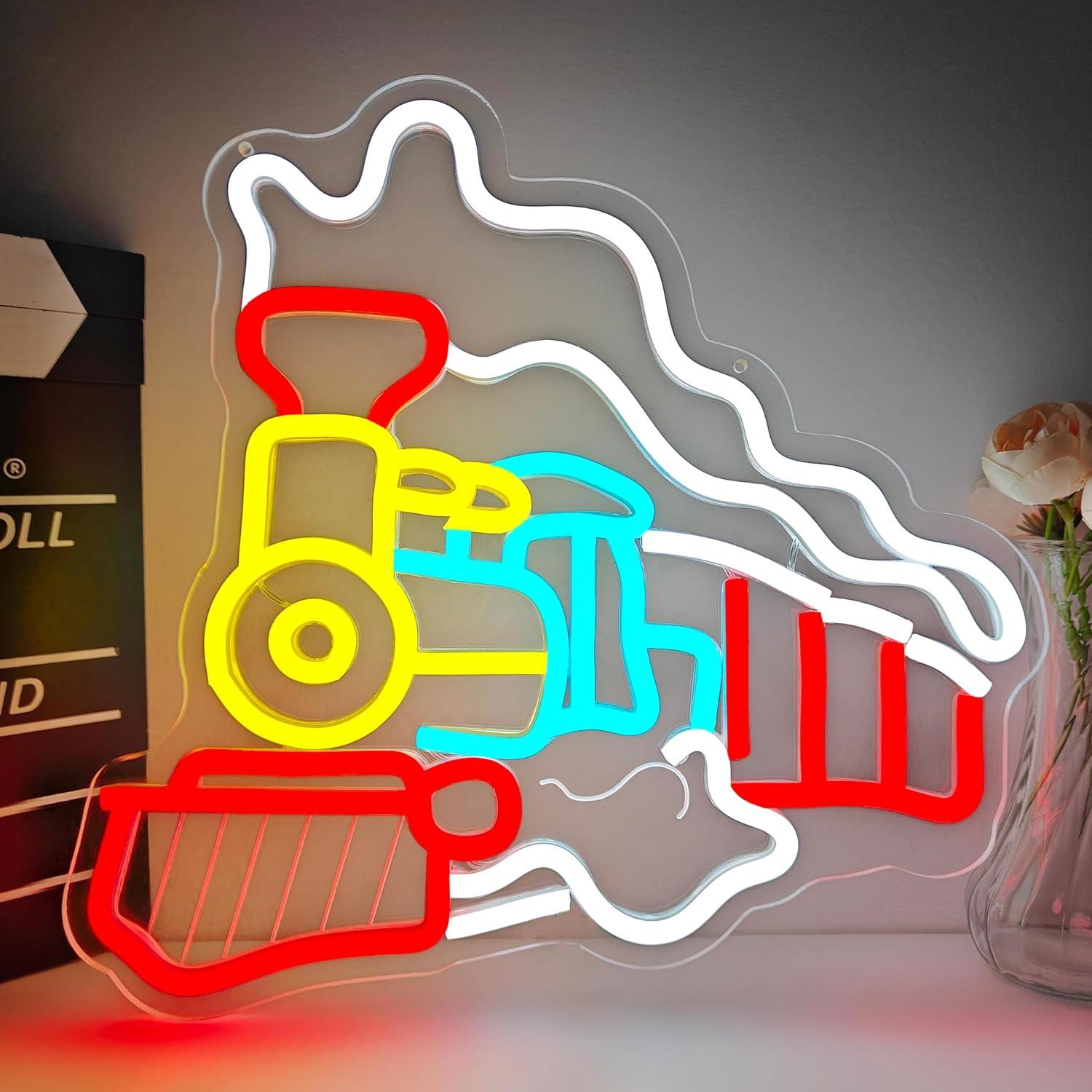 Party Games Steam - Dampfzug-Neonschild USB-dimmbares LED-Neonlicht für Kinderzimmer, Spielzimmer,