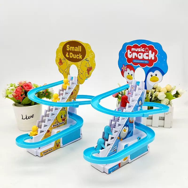 Ladder Toss Set - Elektrische Enten-Rennbahn mit Treppensteigfunktion, DIY-Rennstrecke, Achterbahn-Spielzeugset